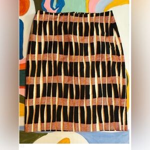Ann Taylor Black Orange Geometric Pencil Skirt Size 4 Office Chic Y2K